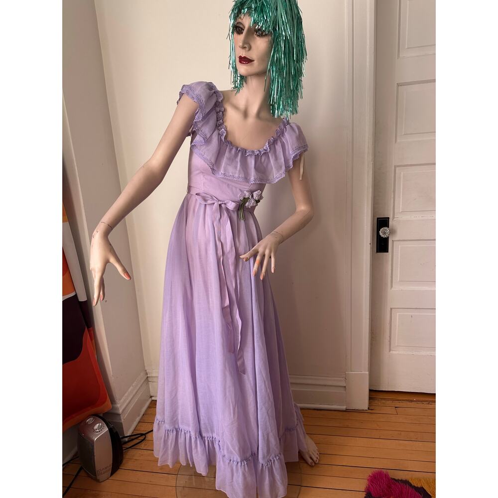 1970s 70s vintage lavender peasant dress maxi Gunne sax bridesmaid prom xxs xs